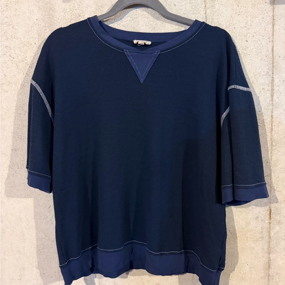 POL Navy Short Sleeve Waffle Knit Lightweight